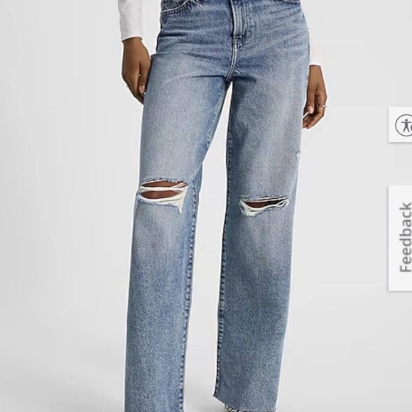 Express Denim - Express Wide Leg High Rise Light Blue Jeans with Distressed Knees Size 27